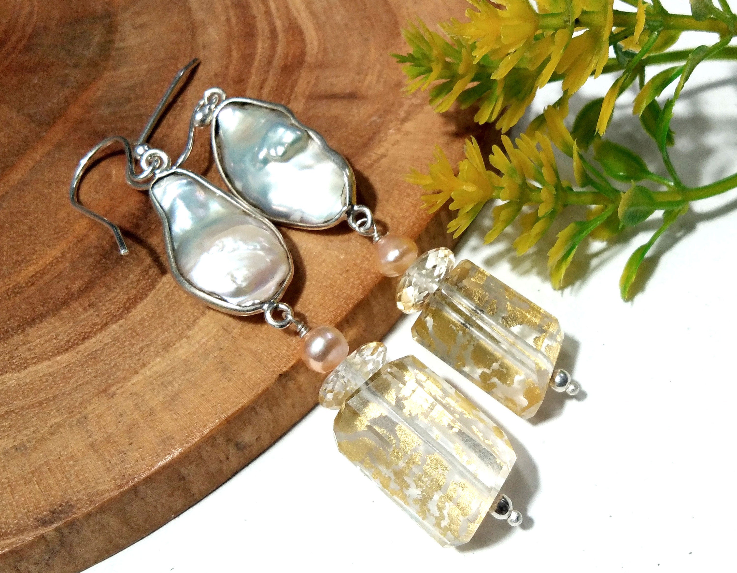 Amazing Color 100% Natural Doublet Gemstone Crystal & Pearl Multi Gemstone Earrings, With 925 Starling Silver Jewelry For Gifts Girls/Women